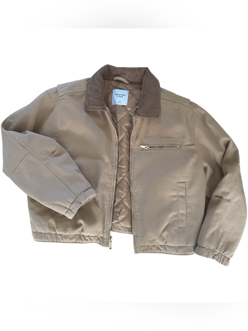 🤎Abercrombie Women’s Tan Cropped Twill Workwear Chore Barn Fall Jacket | M
